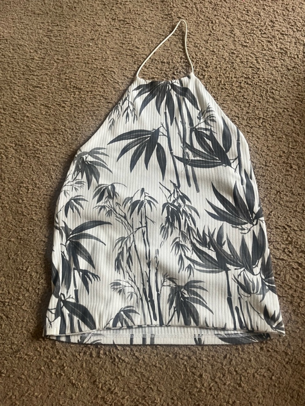 White Halter Tank with Black Bamboo Print